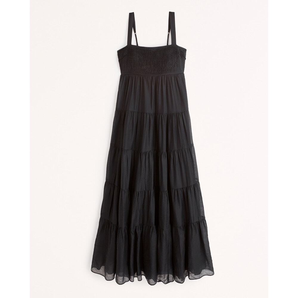 Abercrombie & Fitch Black Tiered Ruched Babydoll Maxi Dress - Picture 2 of 7